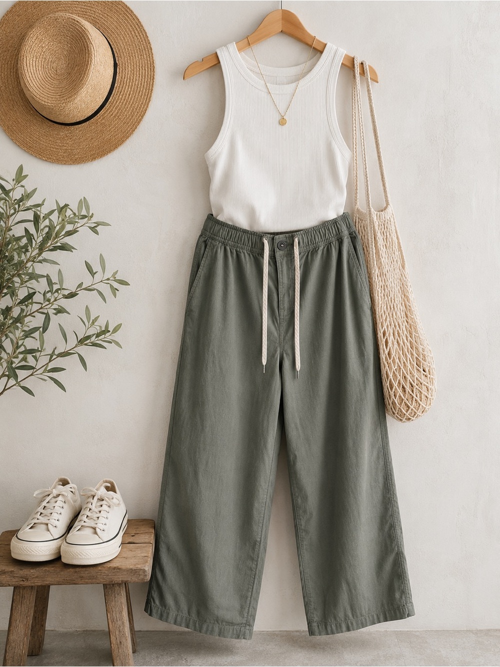 VUORI RIPSTOP ARMY GREEN WIDE LEG PANTS DRAWSTRING WAIST ARMY GREEN SIZE XL NWT